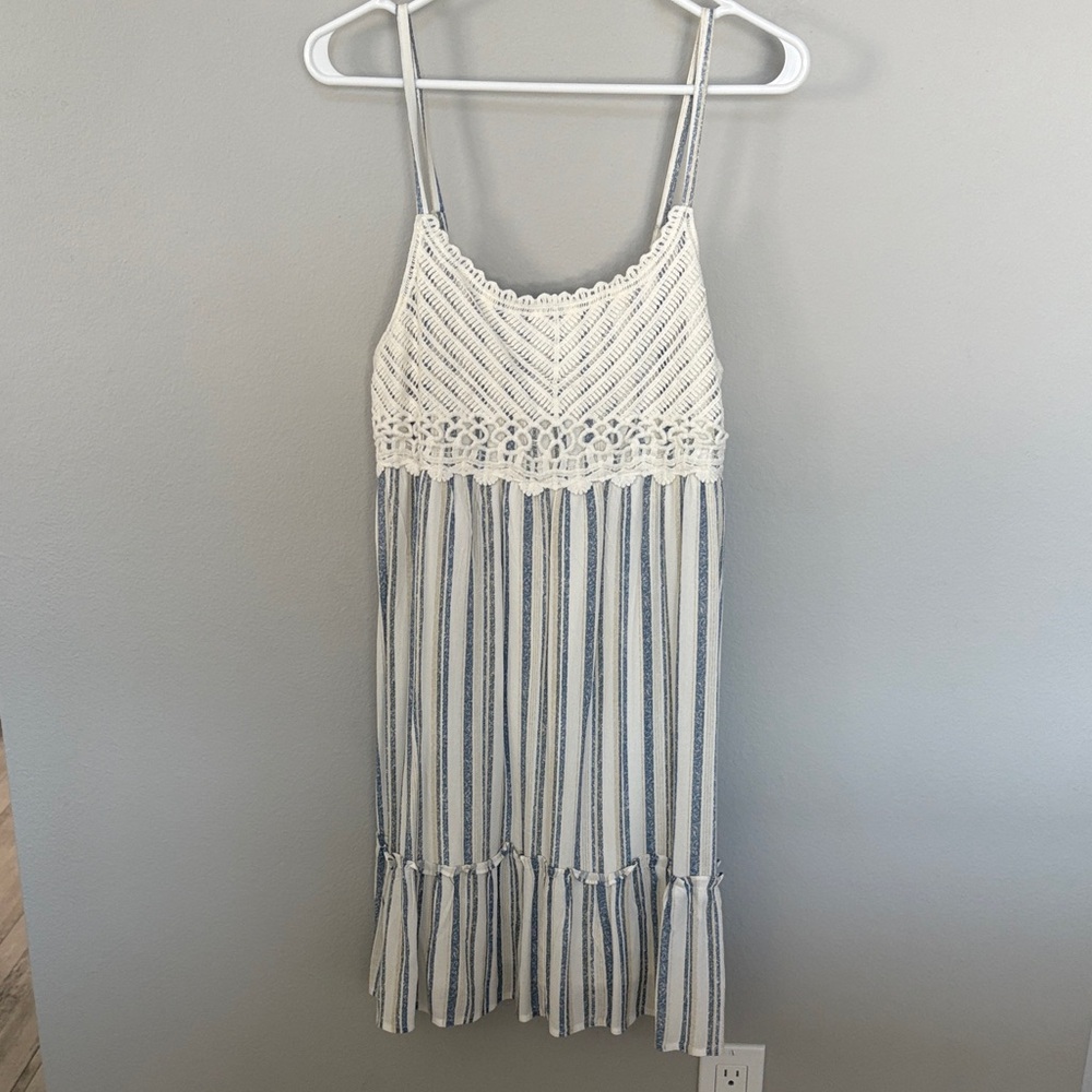 Striped White and Blue Crochet Dress